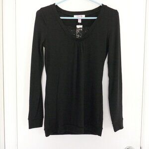 vintage Zena black lightweight sweater with lace insert and beading size S